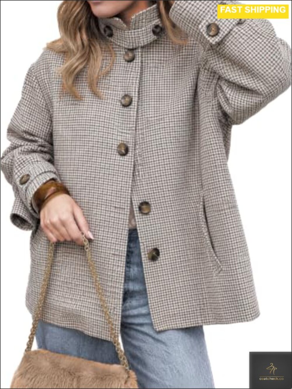 Plaid Houndstooth Tweed Shacket Button Down Oversized Fall Jacket